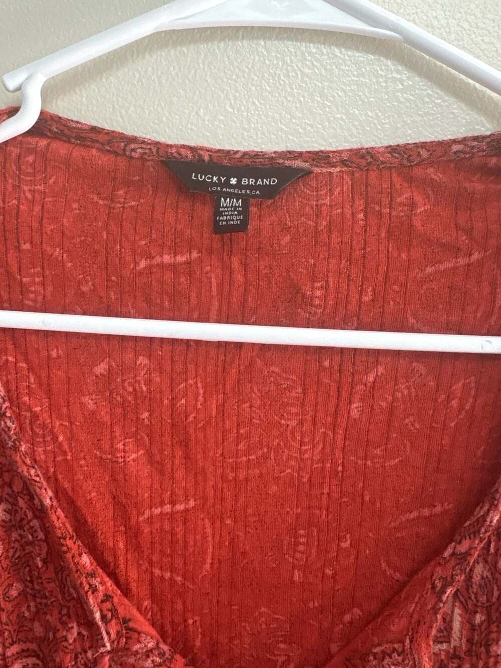 Lucky Brand Red Paisley Print Tassel Tie Neck Blouse Size M - Picture 3 of 4